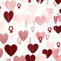 Rose-Gold Pink Burgundy-Red Heart-Ring Garland - 52Ft Engagement Bachelorette Party Decorations Wedding Paper Streamers Banner, Valentines Day Galentines Proposal Decor Lasting Surprise