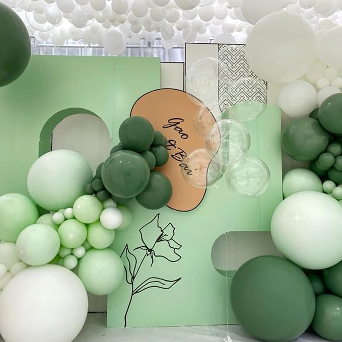 Sage Green Balloon Garland Kit, Green and White Balloon Arch Kit Olive Green White Gold Champagne Party Balloons Lime Green Beige Latex Balloons for Baby Shower Birthday Jungle Safari Party Decoration