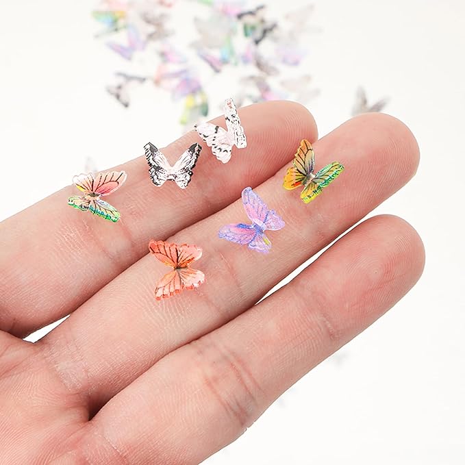 50PCS Mini Butterflies for Crafts Dollhouse Miniatures Resin Mini Things Tiny Butterflies for Fairy Garden Dollhouse Micro Landscaping Decoration