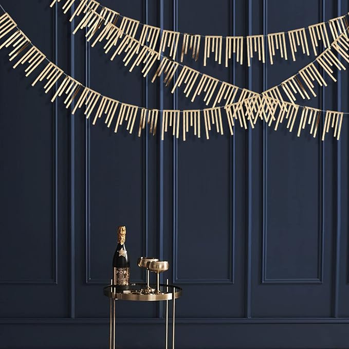 40Ft Champagne Gold Tassel Banner Bunting Double Sided Metallic Paper Garland Streamer for Birthday Engagement Bachelorette Wedding Bridal Shower Baby Shower Anniversary Hen Party Decorations Supplies