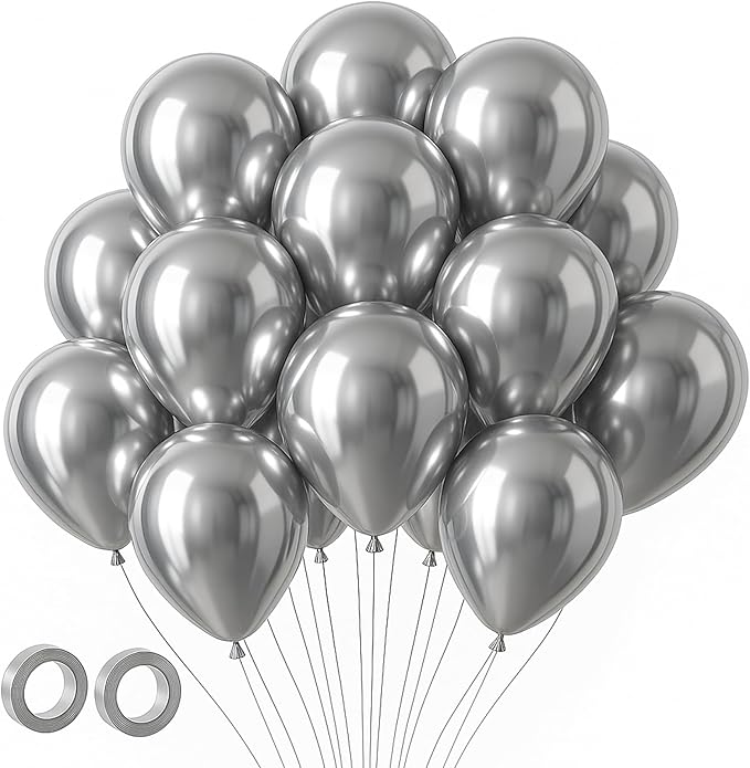 105pcs Metallic Silver Balloons 12inch Party Latex Balloons for Birthday Graduation Baby Shower Wedding Anniversary New Year Party Decorations