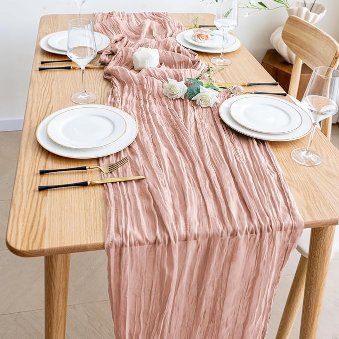 Wokceer Dusty Pink Cheesecloth Table Runner Spring 3Pack 10FT Boho Gauze Easter Table Runner for Party Rustic Sheer Runners for Baby Bridal Shower Wedding