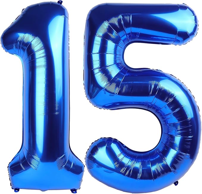 15 Number Balloons, Dark Blue Balloons for Man Woman 15th Birthday Decoration, Foil Number Ballon for 15, 51 Anniversary, Bridal Shower, Graduation, Halloween, Christmas, New Year