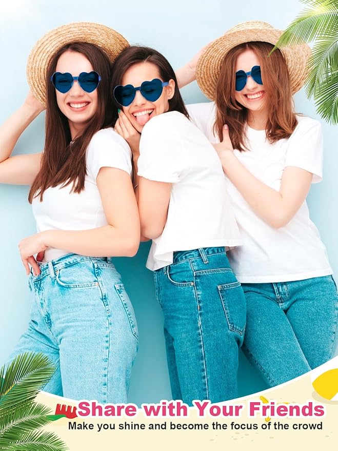 12 Pairs Heart Shaped Sunglasses for Women Colorful Glasses Fun Trendy Transparent Heart Sunglasses Party Favor (1 Pair-Dark Blue)