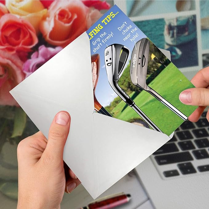 NobleWorks - Funny Men's Happy Birthday Card with Envelope - Golf Humor Greeting Card for Men, Husband - Sports Advice, Comic Stationery - Golfing Tips 9002