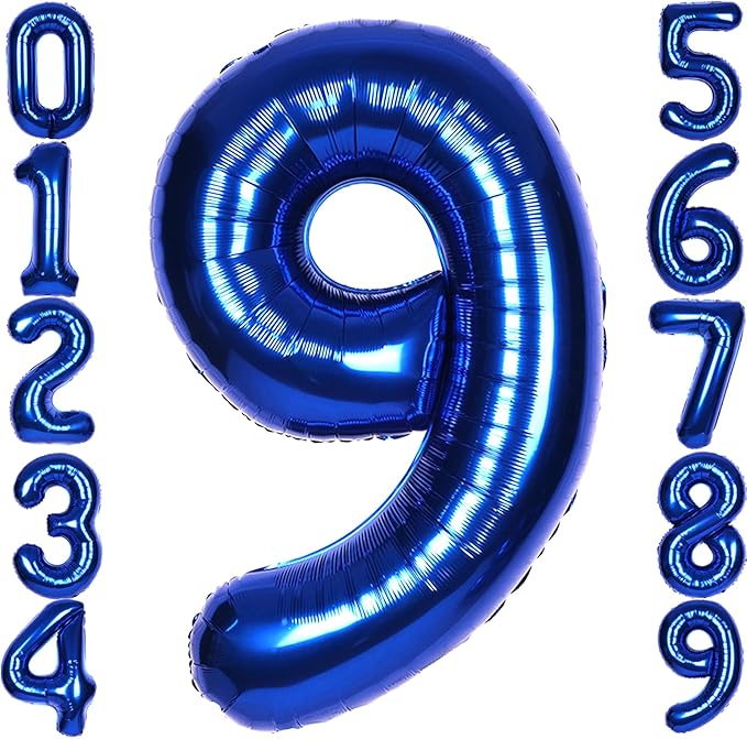 40Inch Navy Blue 9 Balloon Number Large Helium Royal Blue Number Balloons 0-9 Giant Digital 9th Foil Mylar Big Party Balloon for Boy Birthday Party Anniversary Graduation Decorations