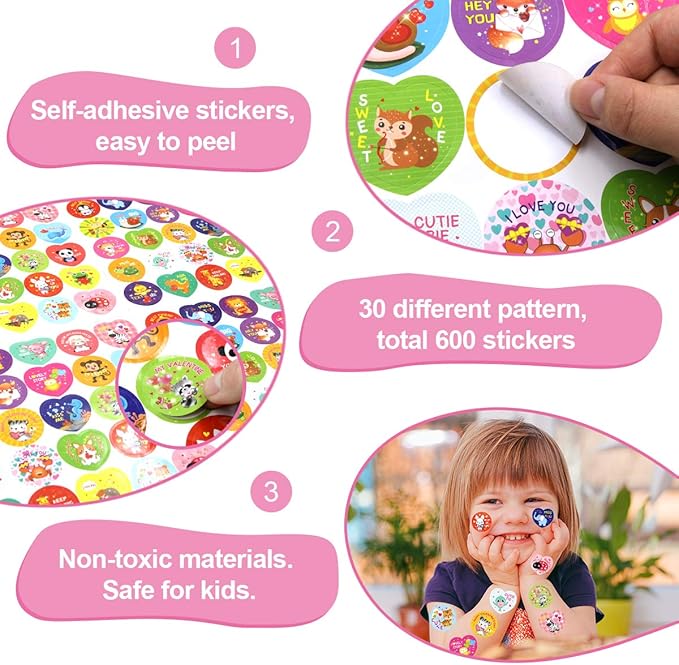 Fancy Land 600 Valentines Sticker for Kids Heart Animal Sticker for Valentine’s Day Party Decoration