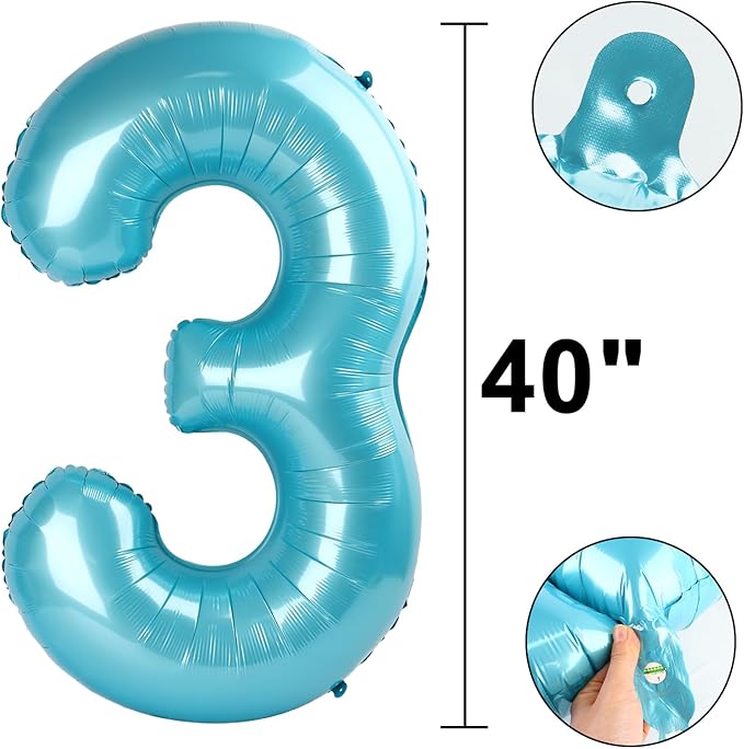 40 Inch Number Blue 3 Balloon,Large Dark Blue Foil Number Balloons 3rd 13 23 30 for Boys Girls,Digit Three Balloons Birthday Anniversary Events Party Decorations Supplies