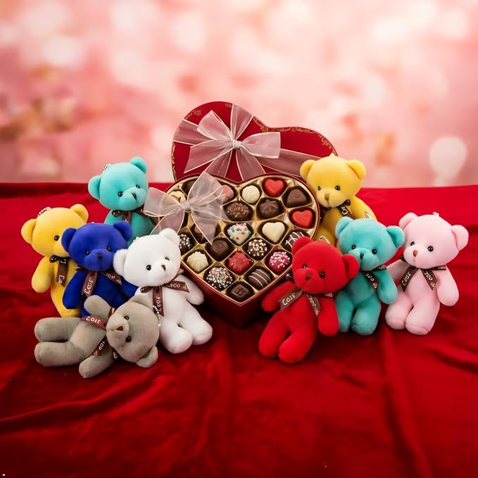 24 Pcs Valentines Gift Cards for Kids with Plush Bears Plush Toys Stuffed Animal Plush Toys for Kids Girls Boys Valentines Gifts Party Favors Classroom School Exchange Prize