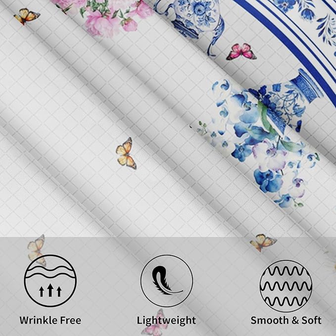 Spring Summer Round Tablecloth Blue Vase Floral Circle Table Cloth 70 Inch Chinoiserie Farmhouse Table Cover Washable Polyester Indoor Decorations for Home Kitchen Dinning Party