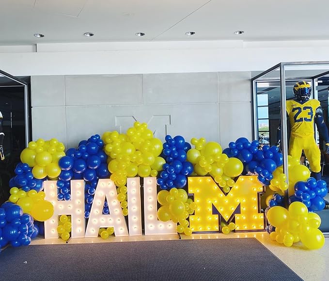 153Pcs Royal Blue and Yellow Balloon Garland Arch Kit - White Royal Blue and Yellow Balloon Arch Kit Different Size Balloons for Anniversary Graduation Baby Shower Birthday Party Decorations