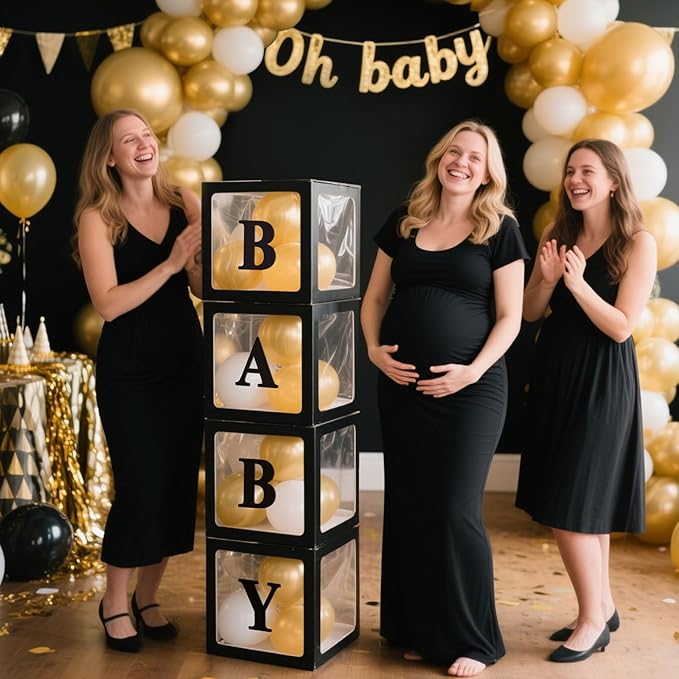 Ledido 2026 Graduation Balloon Boxes Decorations, 4 Pieces Black Clear Grad Balloon boxes with Letters, Class of 2026 Graduation Party Supplies for College, High School, Prom, Birthday, Baby Shower