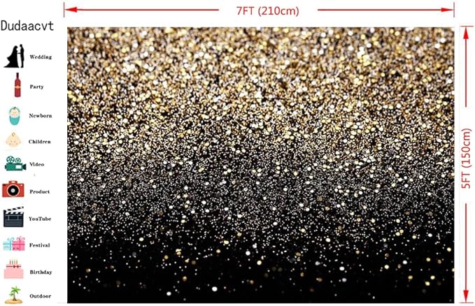 Dudaacvt 7x5FT Black and Gold Backdrop Gold Spots Backdrop Vintage Background for Birthday Wedding New Year’s Eve, and Party Decorations