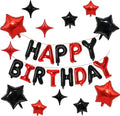 KALOR Black and Red Happy Birthday Balloons Kit with 16 Inch Mylar Foil Letters Balloon and Star Balloons for Birthday Party Decorations Photo Booth Backdrop