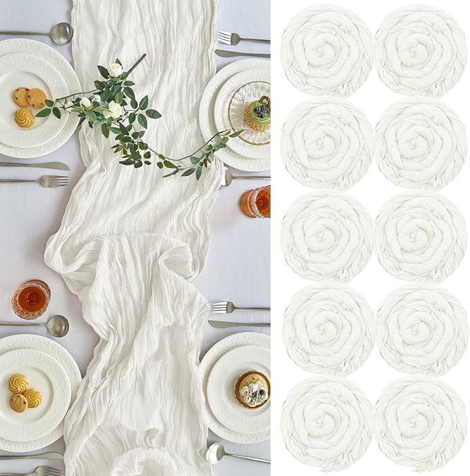 IVAPUPU 10 Pcs Cheesecloth Table Runner - 10ft Ivory White Easter Spring Boho Gauze Cheese Cloth Table Runners for Baby Shower Decoration Wedding Party Garden Farmhouse