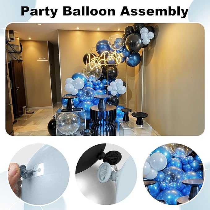 Metallic Blue and Black Balloons Arch Garland Kit, 118PCS Baby Light Blue Metallic Silver Latex Balloon for Birthday Bride Baby Shower Gender Reveal Graduation Wedding Party Decorations Supplies