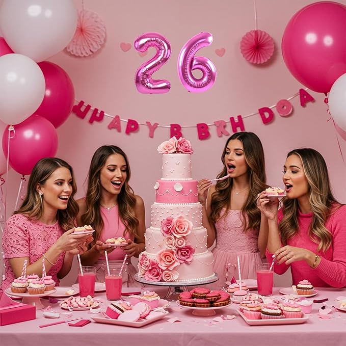 TONIFUL Balloons 16 Inch Hot Pink 0-9 Number Mylar Foil Balloons 10 Pcs Custom digitalal Balloons for 2026 New Year Eve Birthday Party Engagement Graduations Anniversary Baby Shower