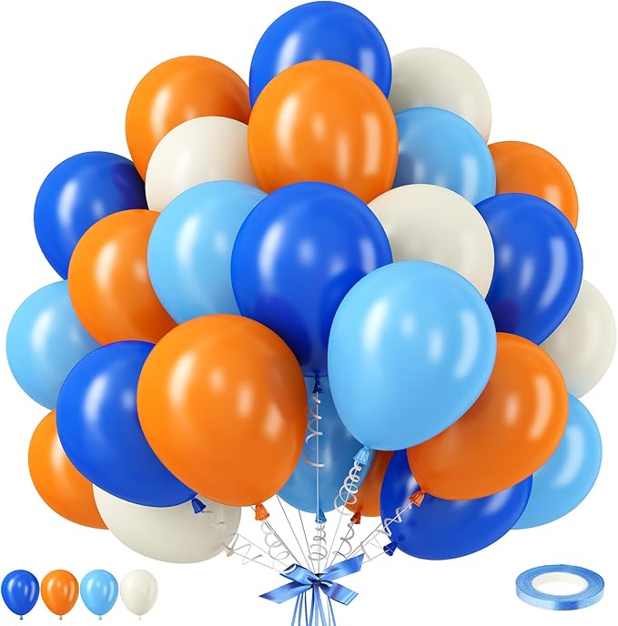 Orange and Blue Balloons, 12 Inch Orange and Dark Light Blue Latex Balloons Party Decorations for Kids Birthday Baby Shower Outer Space Theme Party Decor Supplies