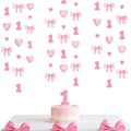 Pink Bow 1st Decorations Pink Plaid Twill Polka Dot Heart Bow Hanging Streamer Garland Banner for Happy First Birthday Girls Just Wanna be One Bday Decor 1st Anniversary Party Decorations Supplies