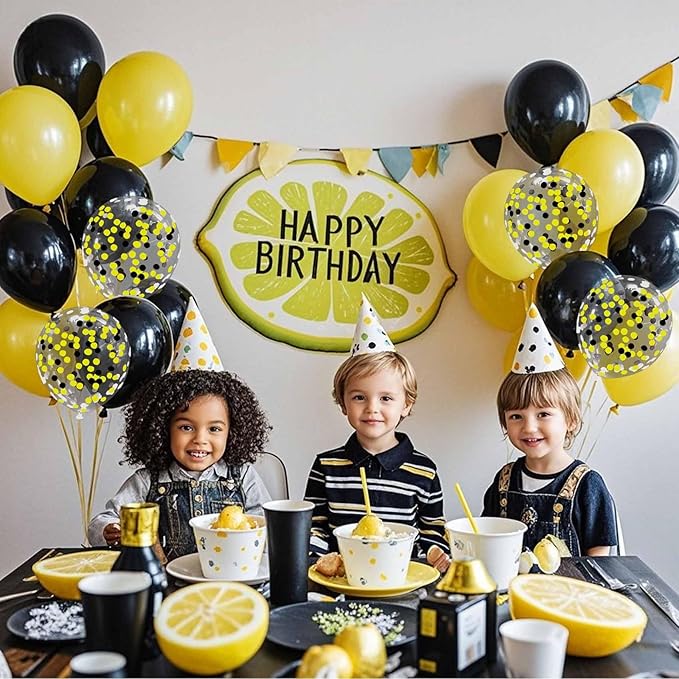 Yellow Black Balloons with Confetti Balloons 12 inch Latex Balloons 80 Pcs for Wedding Birthday Baby Shower Party Decorations