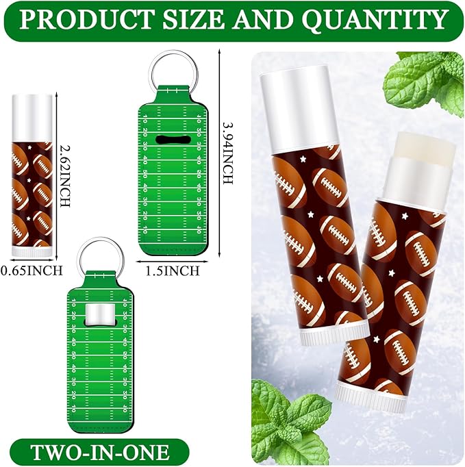 18 Sets Football Party Favors Lip Balm and Holder Keychain Bulk Football Goodie Bags Stuffers Sport Team Gifts Rugby Accessories for Women Men Sports Lovers Players Coach Party Supplies