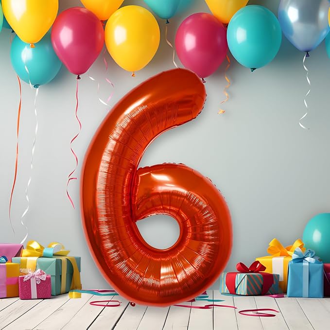 40 Inch Large Red Number Celebration and Decoration Balloon for Birthday Parties, Graduations, Anniversaries, Weddings, Photo Shoots, Special Events - Helium Foil Mylar (Red Number 6)