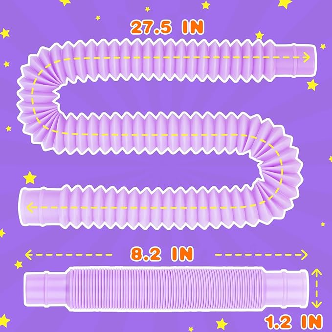 24 Pcs Easter Basket Stuffer Pop Tubes, Sensory Fidget Toys Party Favors for Kids 8-12, Classroom Prizes Gifts Anxiety Goodie Bag Travel Toys for Car Airplane, 12 Pcs Large & 12 Pcs Medium