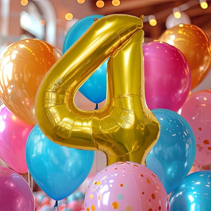 40 Inch Large Gold Number Celebration and Decoration Balloon for Birthday Parties, Graduations, Anniversaries, Weddings, Photo Shoots, Special Events - Helium Foil Mylar (Gold Number 4)