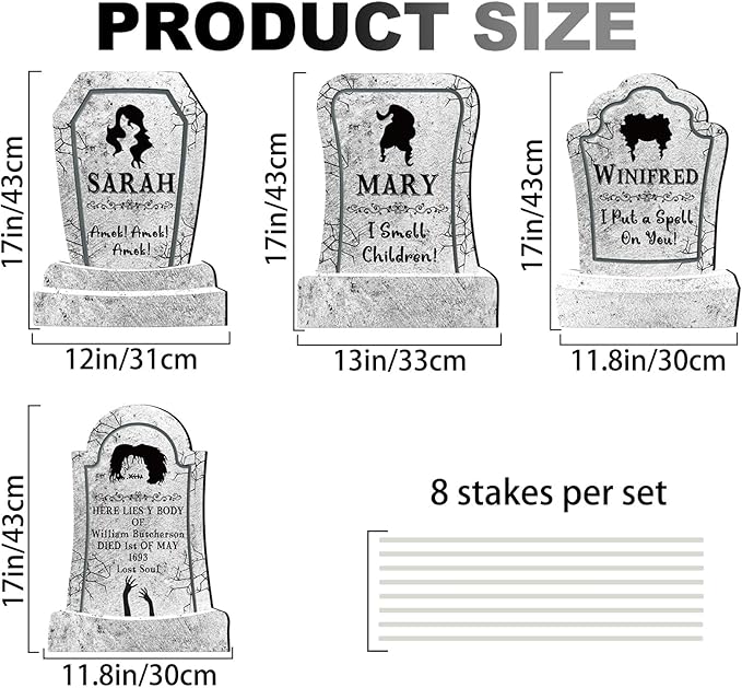 17 Inch Halloween Yard Sign Realistic 3 Witches Tombstones Decorations Outdoor with Stakes, Realistic Witch Themed Halloween Gravestones for Waterproof Scary Decor for Home Office Party Lawn & Yard