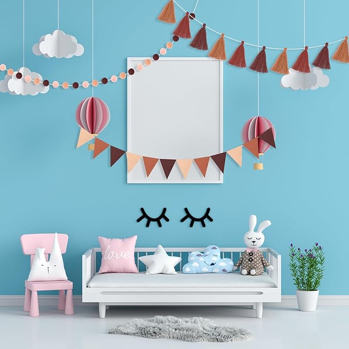 Irenare 9.8ft Pom Pom Garland Felt Rainbow Garland Graduation Party Decoration Colorful Pennant Tassel Banner Birthday Baby Shower Triangle Banner for Classroom School Mantel Fireplace(Gradient Brown)