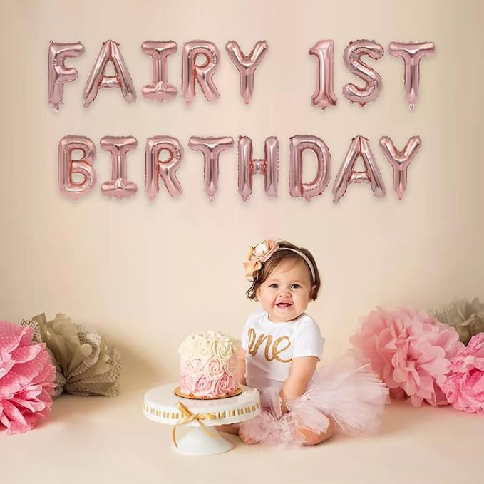 2 Set 32Pcs Rose Gold Fairy 1st birthday Letter Balloons 16in Balloon Foil Letter Decorations Party Decor Rose Gold Letter Balloons Fairy 1st birthday Party Supplies