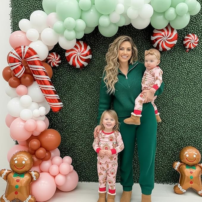 Christmas Balloon Garland Arch Kit 126Pcs Large Gingerbread Man Cane Foil Red Green Lollipop Candy & Mint Pink Cocoa Balloons for Xmas New Year Party Decorations
