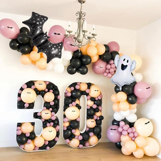 Pink Purple Halloween Balloon Arch Garland Kit, 125pcs Pastel Witch Halloween Balloon with Bat & Cute Ghost Foil Balloons for Girls Baby Shower halloween Boo Spooky Season Indoor Party Decorations
