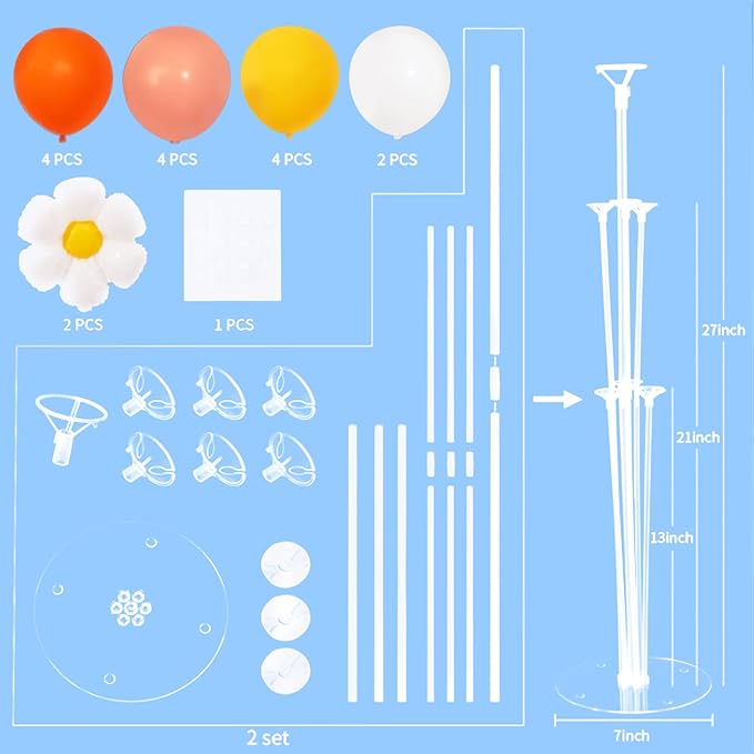 Daisy Balloon Table Centerpieces Stand Kit 2 Sets, Boho Groovy Party Decortions with Flower Daisy Foil Balloons for Birthday Wedding Baby Shower Theme Party