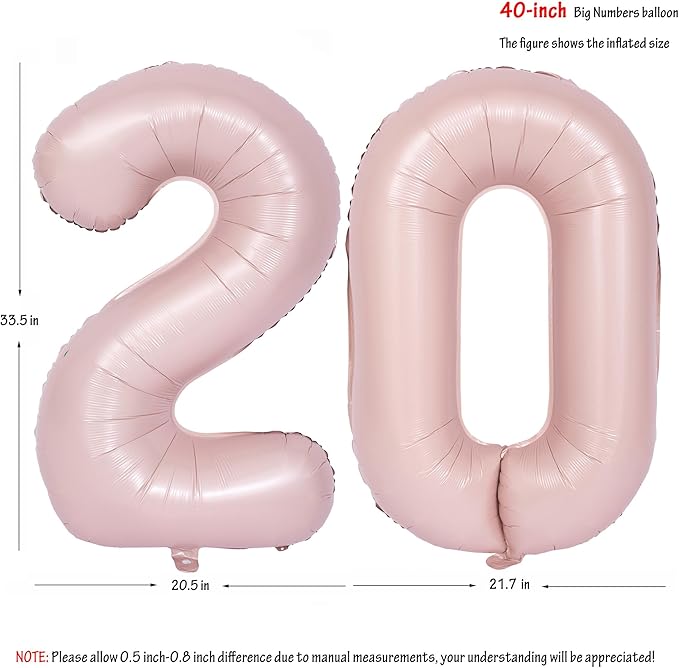 40 In Matte Pink Number Balloons Helium Foil Mylar Balloon Birthday Party banquet Decoration Digital 20