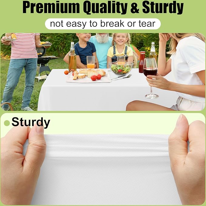 Smiry Disposable Table Cloth - 10 Pack, 54 x 108 Inch Waterproof Rectangle Tablecloths for Parties, Decorative Plastic Table Cover, Leakproof & Sturdy, White