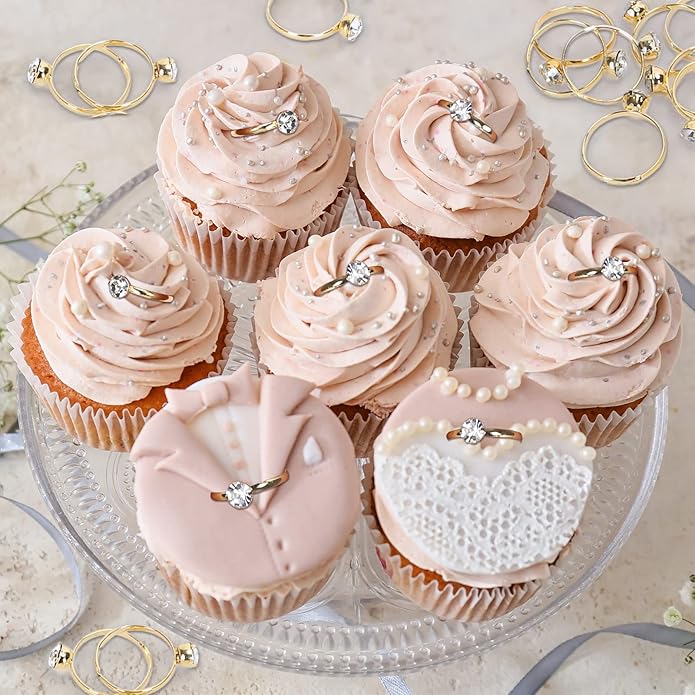 Whaline 36 Packs Diamond Engagement Rings Bridal Shower Rings for Wedding Table Decorations, Party Supply, Favor Accents, Cupcake Toppers