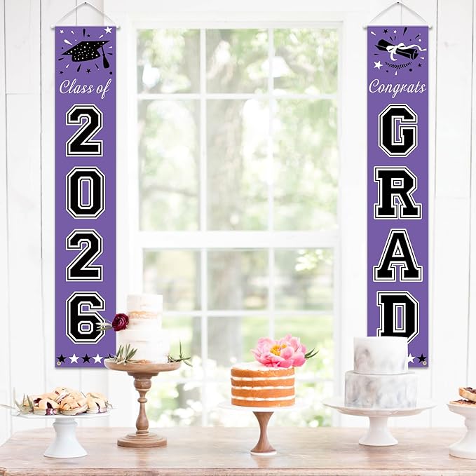 DAZONGE 2026 Graduation Decorations Purple - Graduation Porch Banners Class of 2026 Decorations for Any Schools or Grades