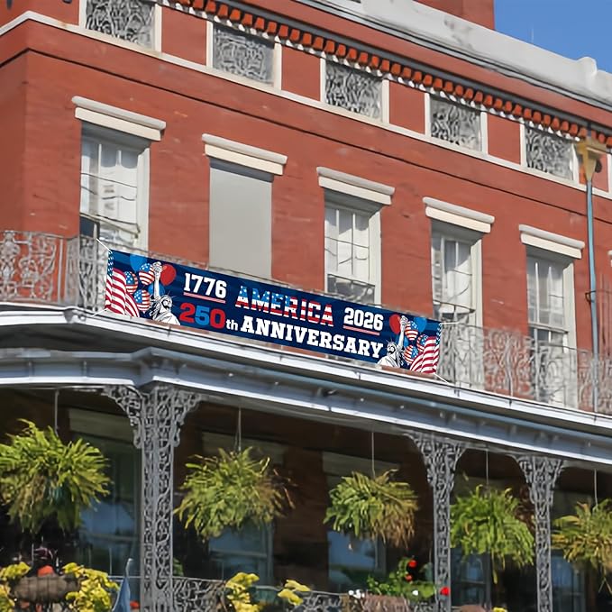 250th Anniversary American Banner Flag, 4th of July Decorations,1776-2026 USA 250th Birthday Premium Banner with Grommets, Decorations for Outdoor, Indoor, Yard, Garden, Porch (Style 1)