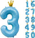 Blue Number 3 Balloon with Crown, 40 inch Blue Number Balloon 3rd Birthday Party Decoration BlueCrown Balloons 0-9 for Birthday Party Anniversary Decorations Supplies