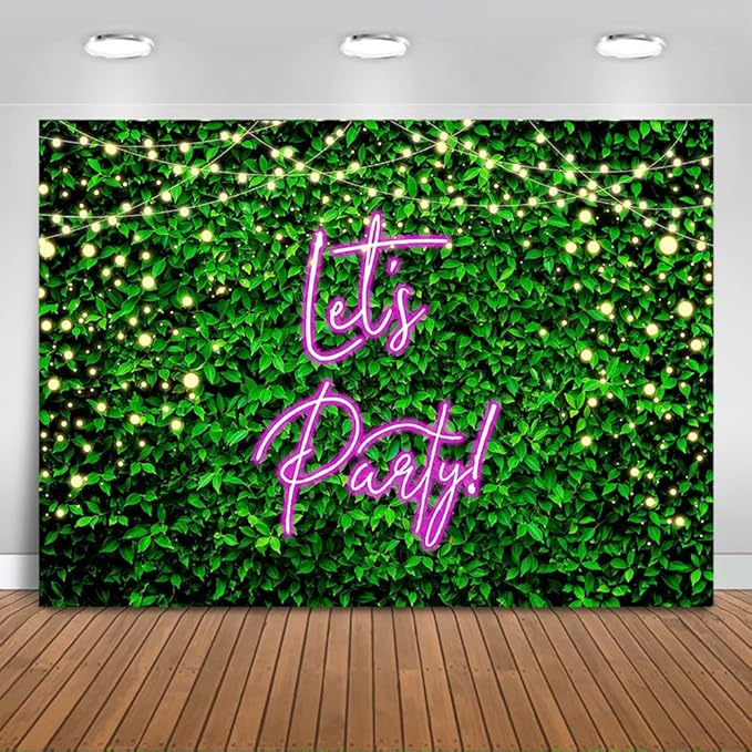 Mocsicka Let's Party Backdrop Greeny Glitter Lights Happy Birthday Background Let's Party Kids Chirldren Birthday Party Supplies Photo Booth Props(5x3ft)
