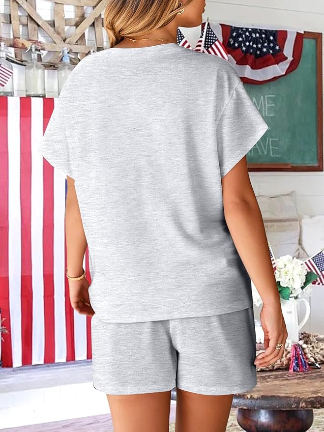 VILOVE 4th of July 2 Piece Sequin Outfits Women 250 Anniversary Usa Shirts and Short Sets Casual Patriotic Shirt Summer Set