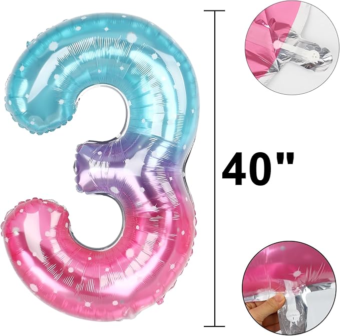 40 Inch Starry Balloon Number 3 Balloon,Number Balloons Starry Big Giant Jumbo Number 3 Foil Mylar Balloons for 13th Birthday Party Anniversary Events,Wedding Anniversary Party Decorations