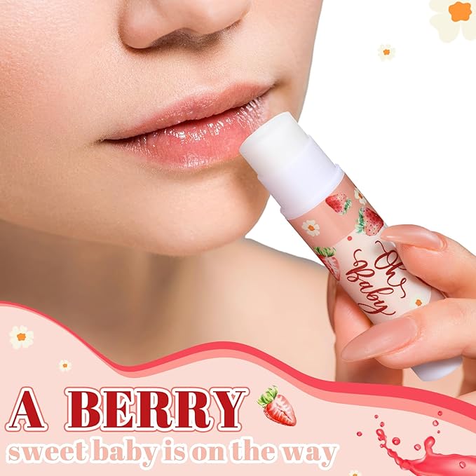 30 Pack Sweet Strawberry Baby Shower Games Prizes Party Gifts Bulk Lip Balms Favors for Winners Adults Guests Gender Reveal Favors Decorations Baby Shower Souvenirs Gift Bags Stuffers
