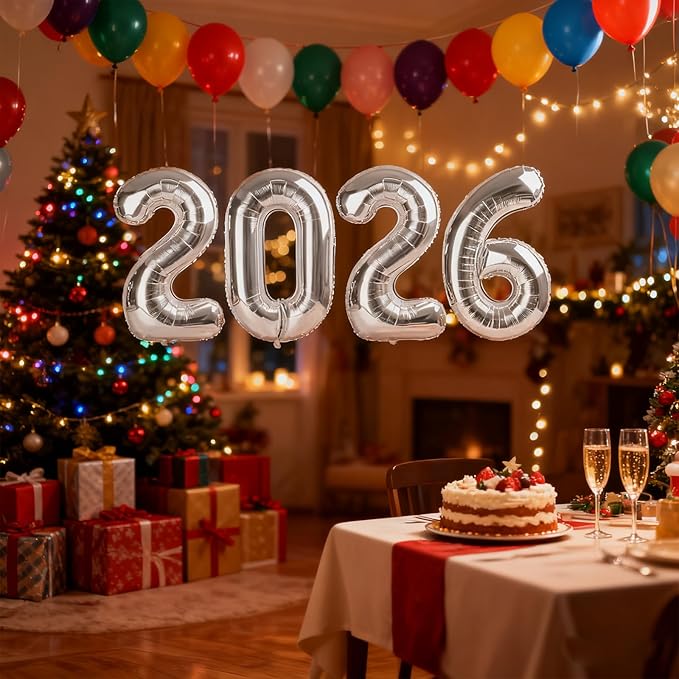 Silver 2026 Balloons, 22 Number Balloon, 40 Inch Foil Big Number Balloons for 2 20 22 26 2026 Happy Birthday Party Supplies, Graduation, Wedding, Anniversary, New Year Eve Decoration