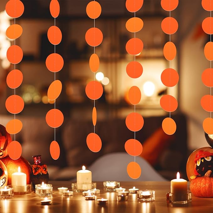 MIAHART 4 Pack Paper Circle Dots Garland Orange Hanging Circle Paper for Wedding Birthday Baby Shower Halloween Thanksgiving Party Decorations