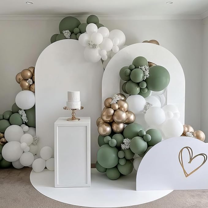 Sage Green Gold Balloons, 50Pcs 12 Inches Dusty Green White Metallic Gold Confetti Balloons for Engagement Anniversary Bridal Wedding Baby Shower Graduation Birthday Party Decorations