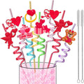 Valentine’s-Day-Engagement-Wedding-Bachelorette-Party-Decoration-Supplies-Crazy-Straws-24PCS Reusable Party Drinking Straws for Valentine V-DAY Party Favors Bridal Shower Decor Bride to Be Gift