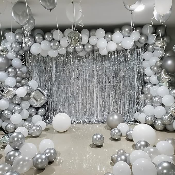 105pcs Metallic Silver Balloons 12inch Party Latex Balloons for Birthday Graduation Baby Shower Wedding Anniversary New Year Party Decorations