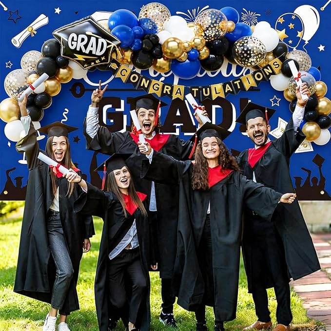 Deep Blue Black White Balloon Arch Kit 163Pcs with Gold Confetti Balloon for Orange and Black Birthday Party Decorations Graduation Party Birthday Party